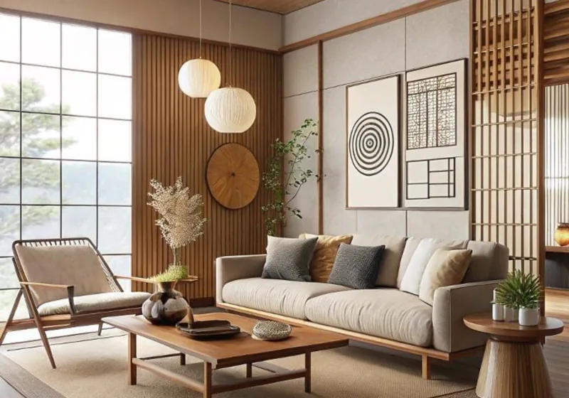 Phối cảnh Japandi sáng với gỗ tự nhiên và không gian gọn nhẹ